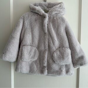 Zara Girls Faux Fur Coat with Hood - Size 5